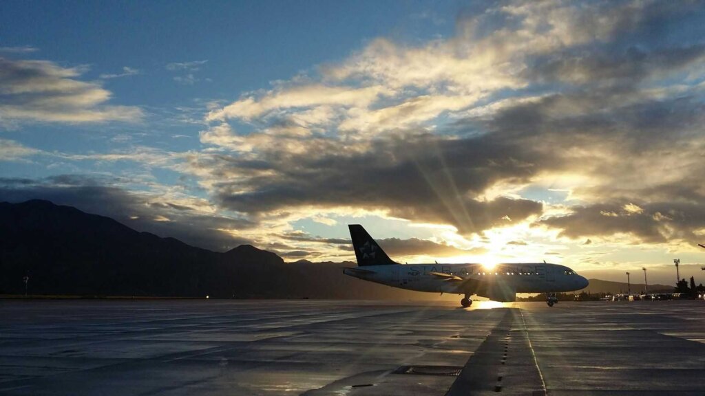 airport sunrise and airplane in park