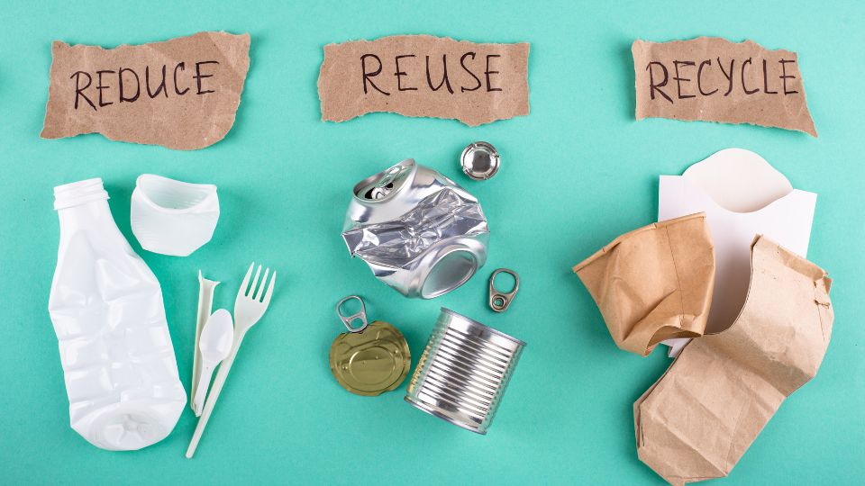 Reduce, reuse, recycle materials labeled.