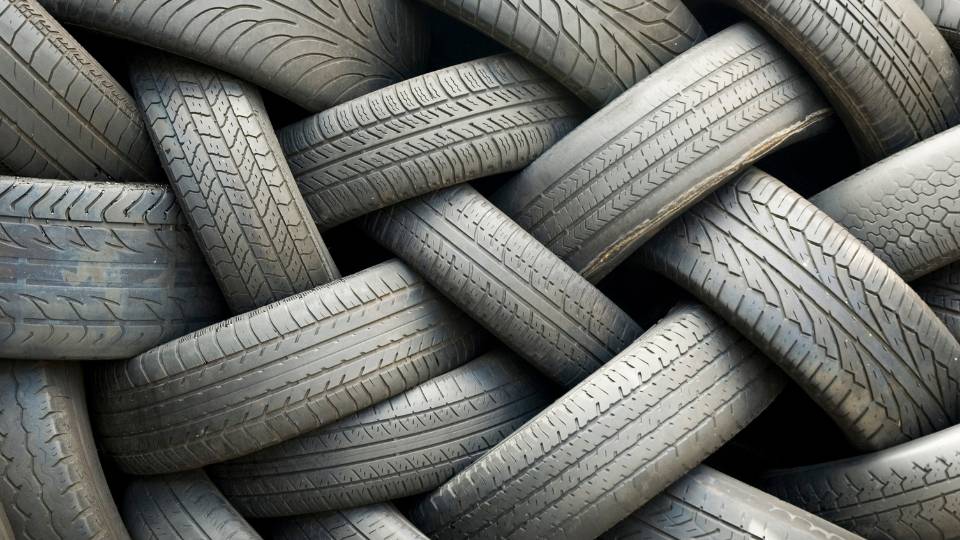 a wall made of recycled tyres