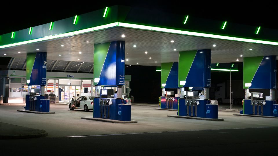 Service station at night