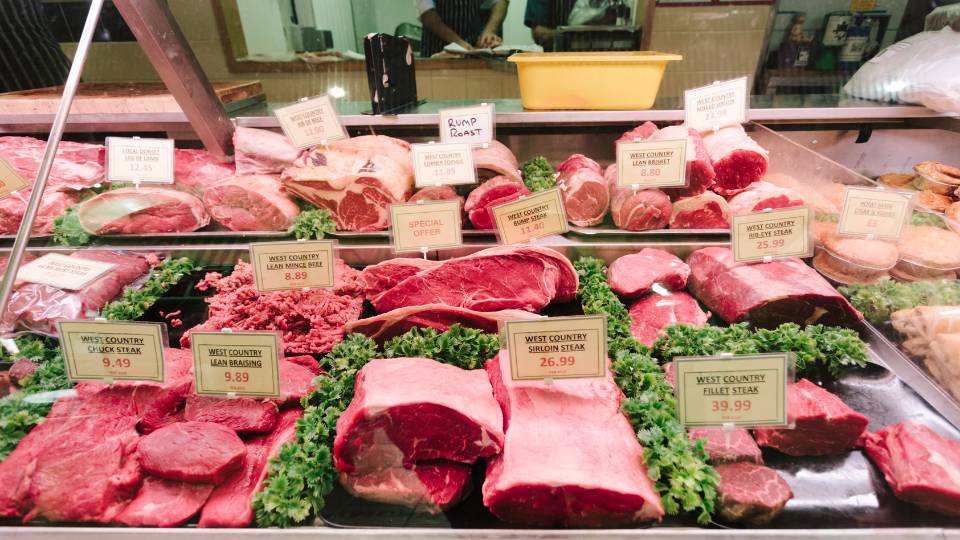 Butchers selection of meats in the shop front