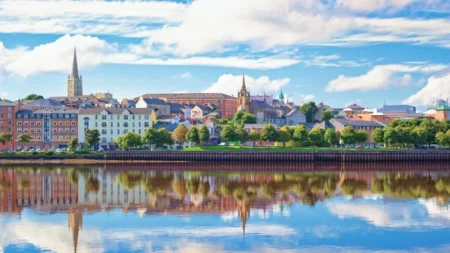 Londonderry riverside on sunny day with blue skies